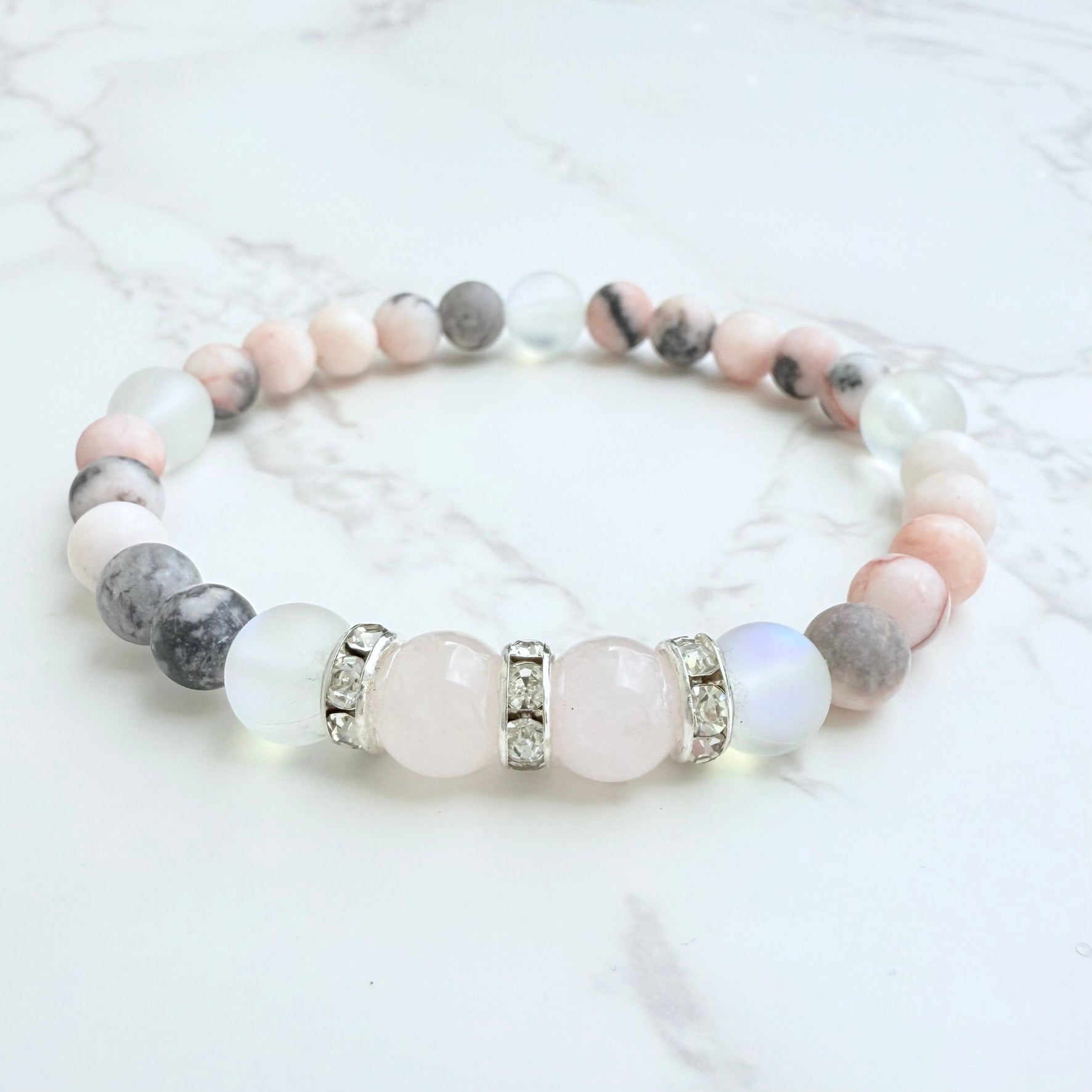 Rose Quartz Rhinestone Companion Bracelet