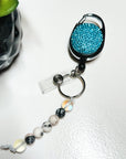 Rhinestone Retractable Keychain Teal