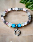 Rhinestone Heart Companion Charm Bracelet Turquoise