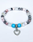 Rhinestone Heart Companion Charm Bracelet Turquoise