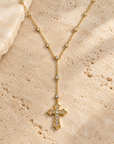 Walk in Grace Gold Rhinestone Cross Y Necklace
