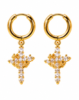 Crowned in Faith Gold Rhinestone Cross Hoop Earrings