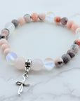Dainty Cross Companion Charm Bracelet Rose Quartz