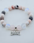 Rhinestone Dog Bone Classic Charm Bracelet Rose Quartz
