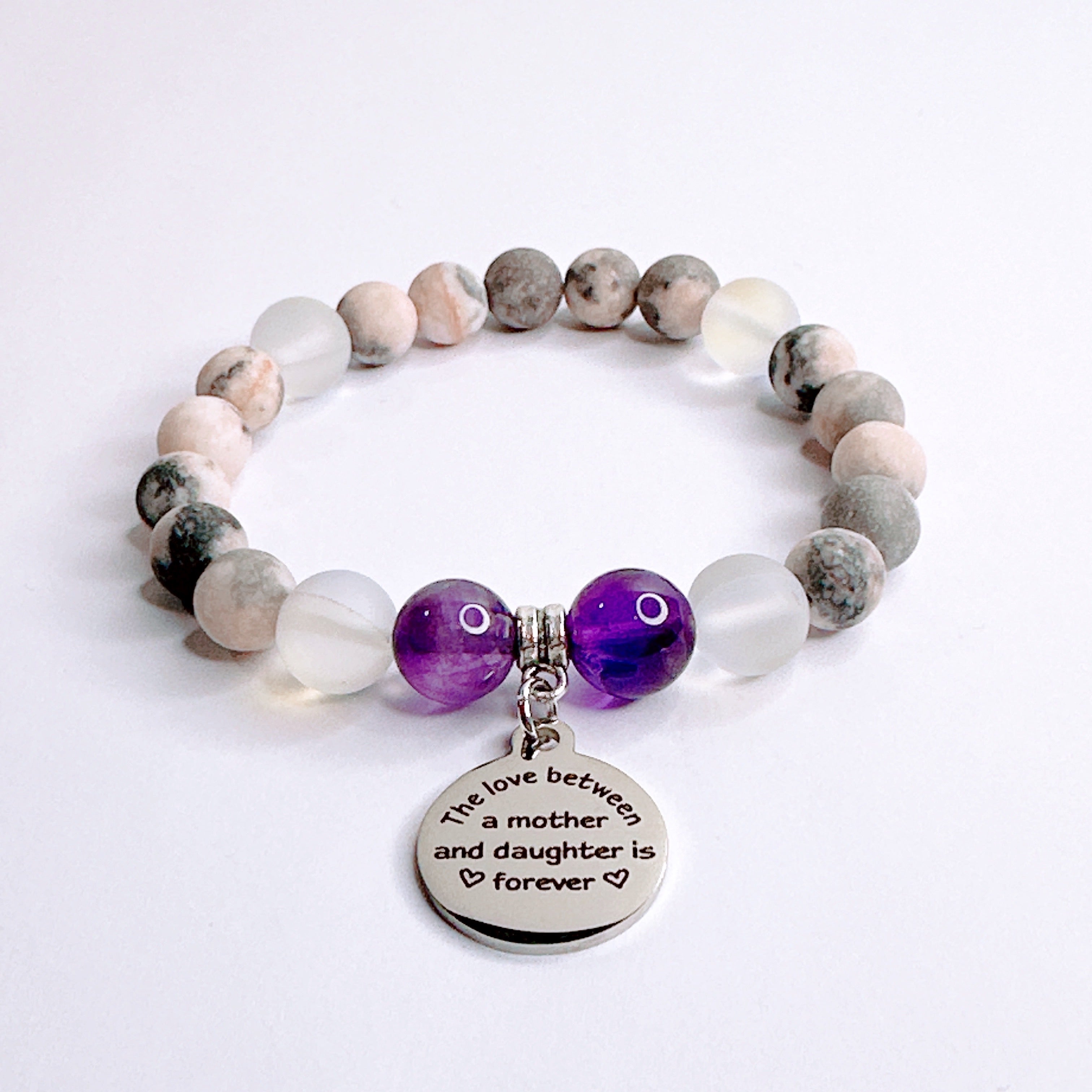The Love Between a Mother &amp; Daughter Charm Bracelet Amethyst