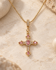 Grace in Bloom Pink & Gold Cross Necklace