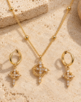 Crowned in Faith Gold Cross Necklace & Earring Set