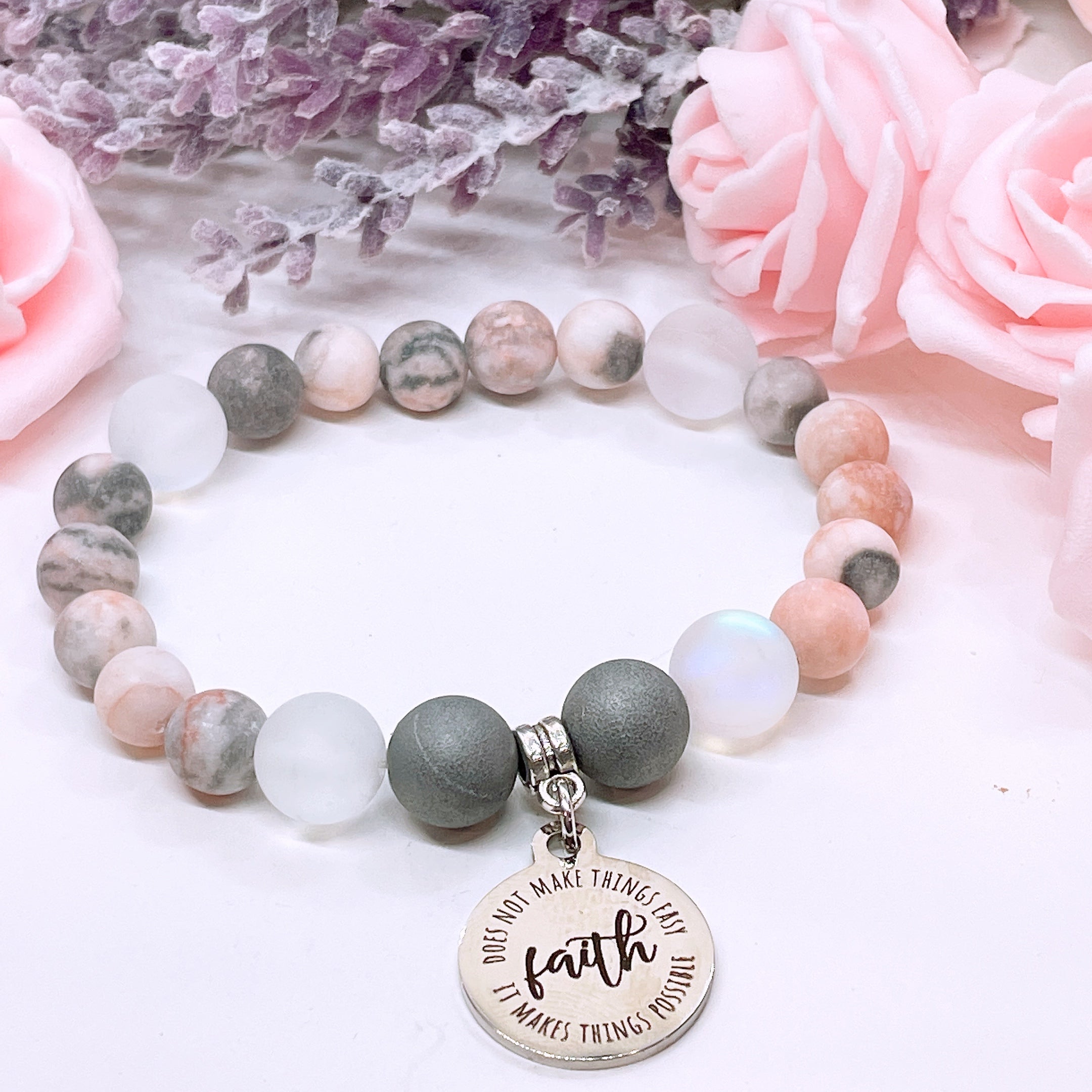 Faith Does Not Make Things Easy, It Makes Things Possible Charm Bracelet Druzy