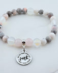 Faith Does Not Make Things Easy, It Makes Things Possible Companion Charm Bracelet Rose Quartz