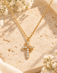 Crowned in Faith Gold Dainty Rhinestone Cross Necklace