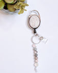 Rhinestone Retractable Keychain White