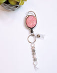 Rhinestone Retractable Keychain Pink