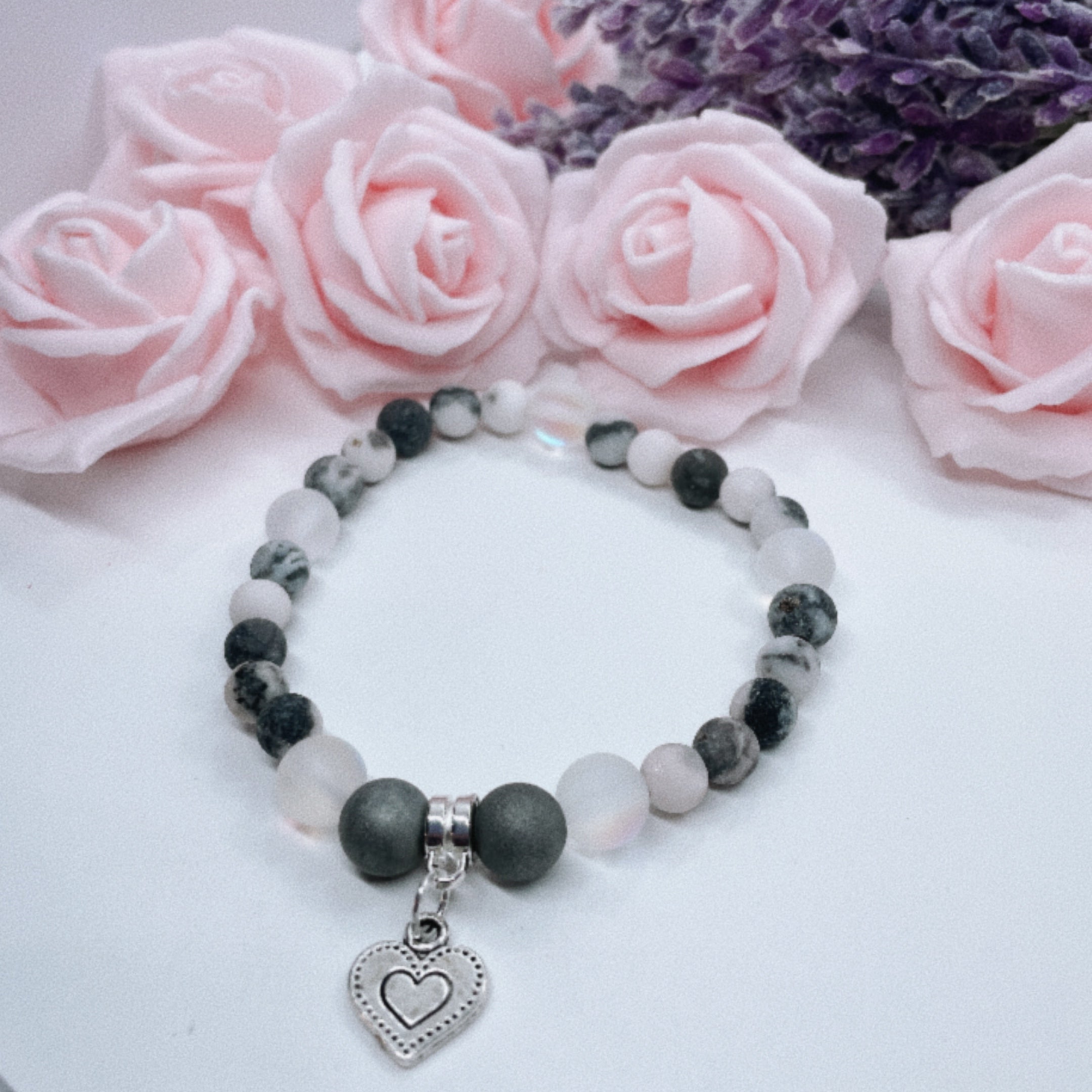 Antique Silver Heart Companion Charm Bracelet Druzy