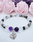 Angel Wings Heart Companion Charm Bracelet Amethyst