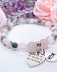 Mom: A Piece of my Heart is in Heaven Heart Companion Charm Bracelet Rose Quartz