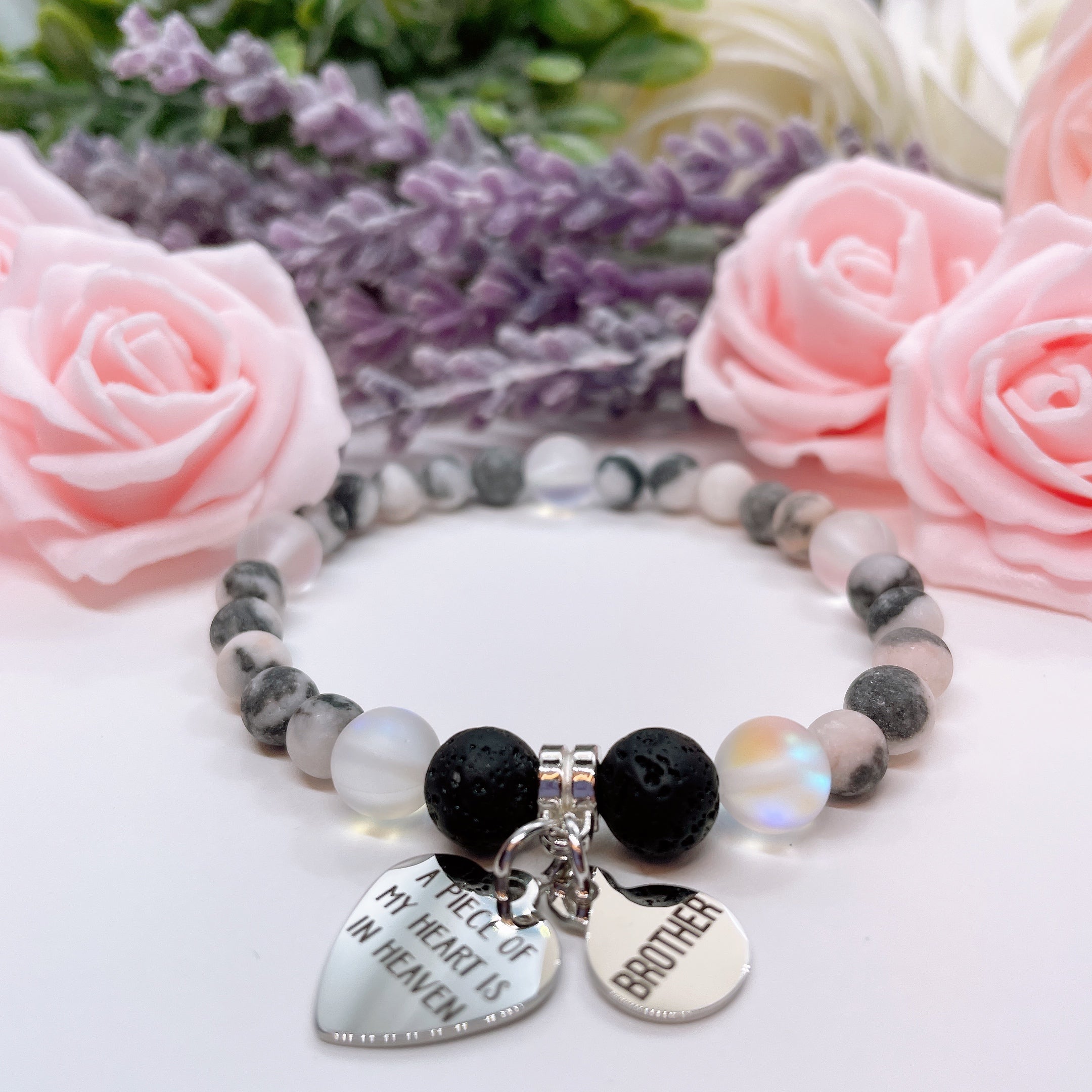 Brother: A Piece of my Heart is in Heaven Heart Companion Charm Bracelet  Lava