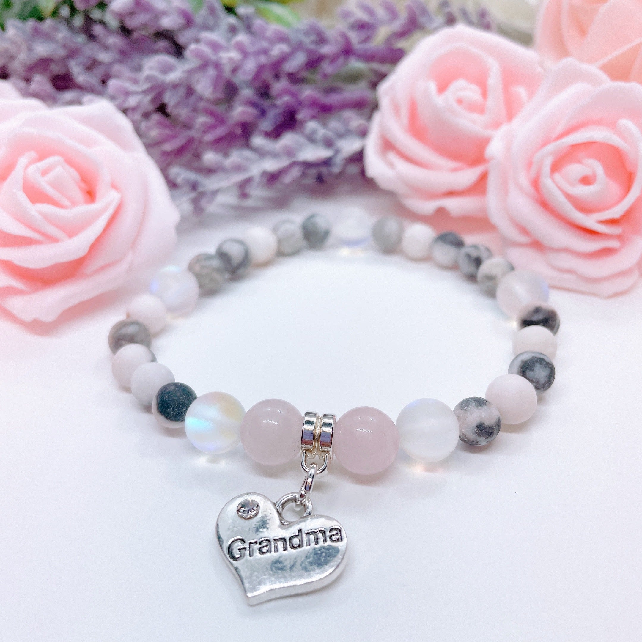 Grandma Heart Companion Charm Bracelet Rose Quartz