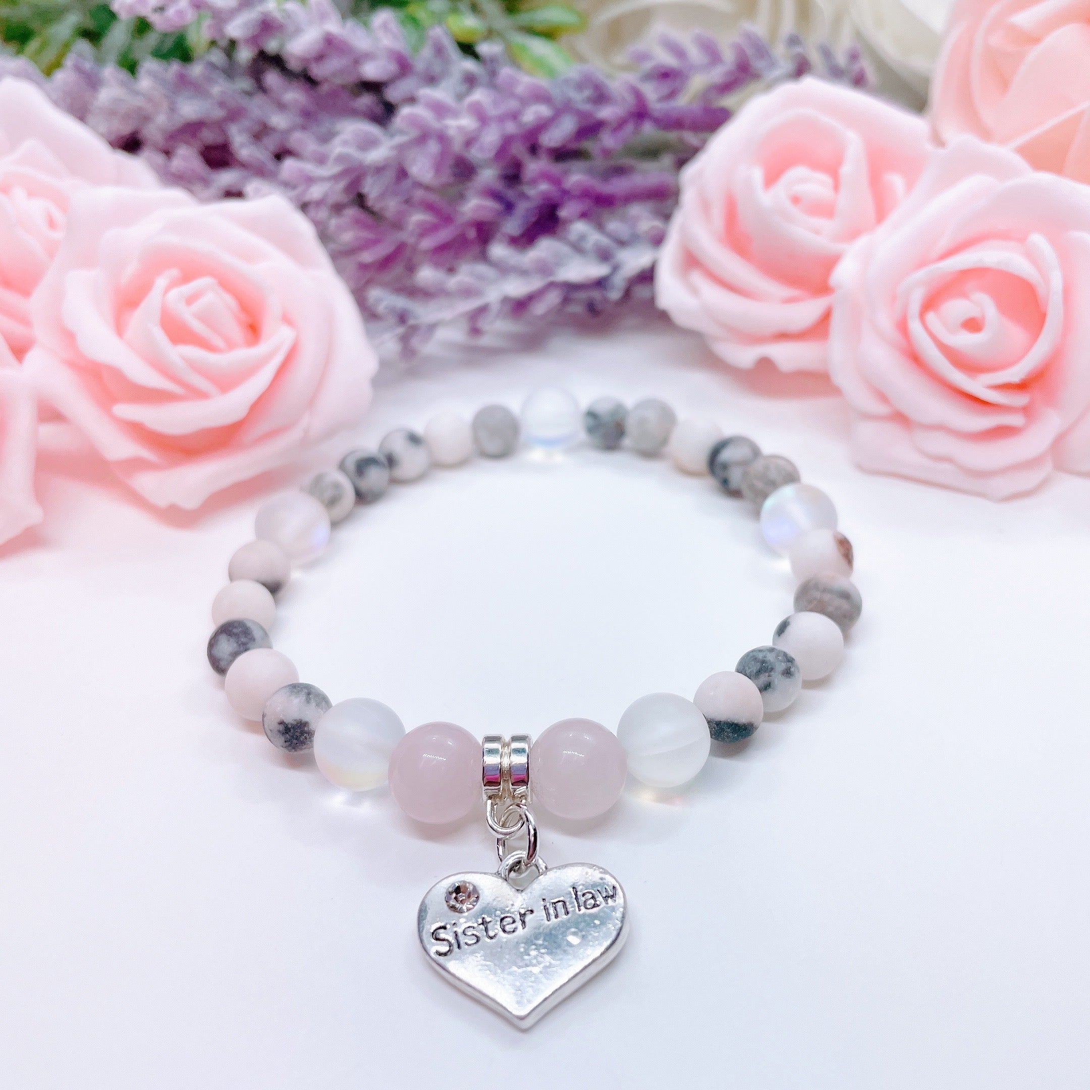 Sister-In-Law Heart Companion Charm Bracelet Rose Quartz