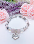 Sister Heart Companion Charm Bracelet Rose Quartz