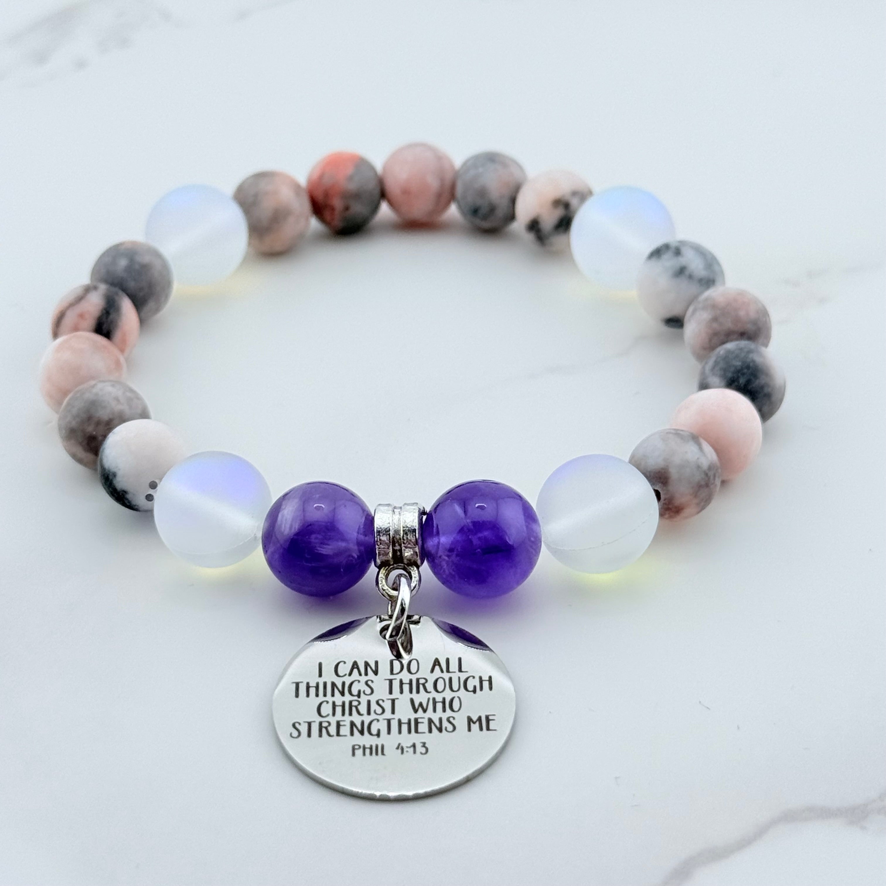 I Can Do All Things Through Christ Charm Bracelet Amethyst