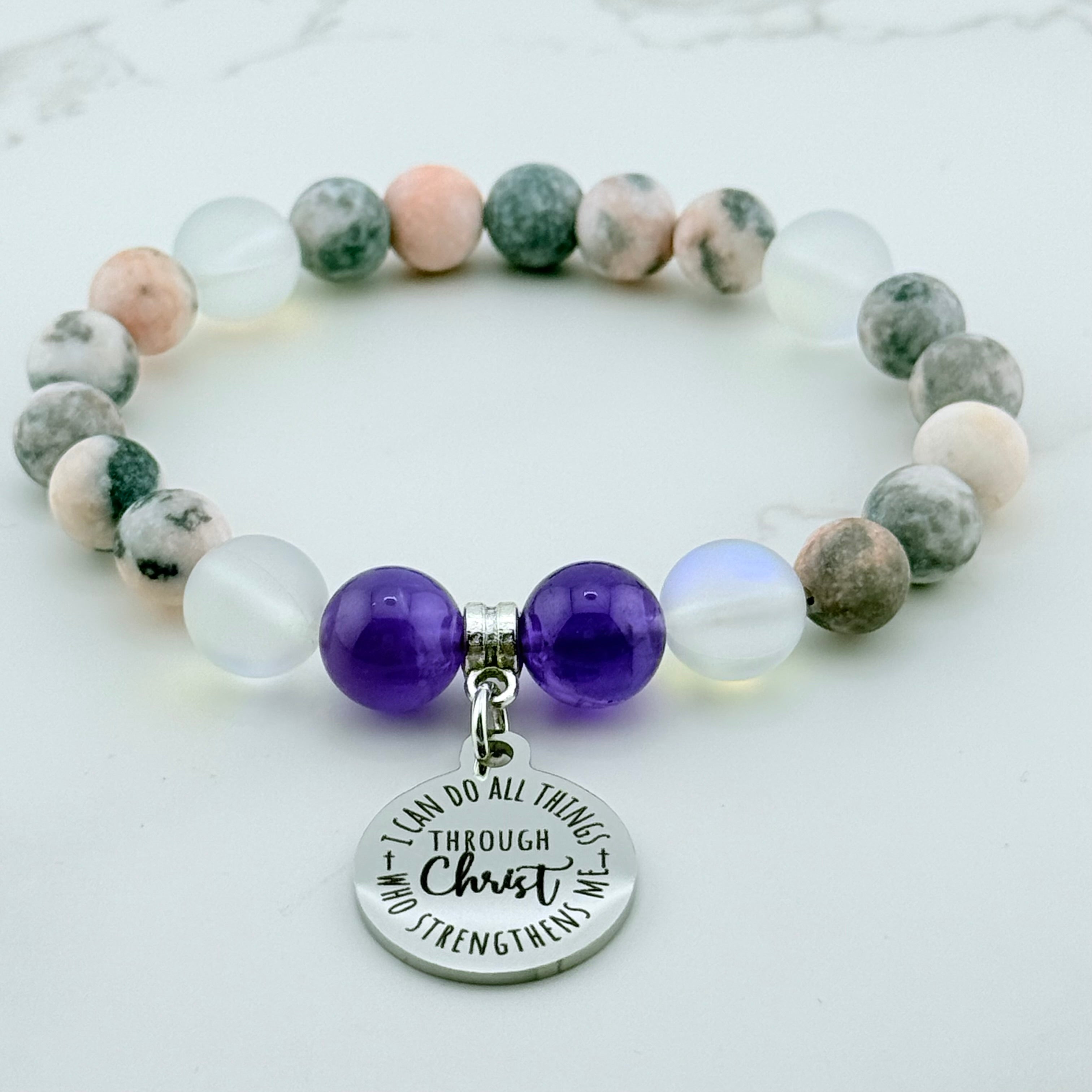 I Can Do All Things Through Christ Charm Bracelet Amethyst