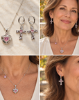 Held in His Love Silver Pink Heart Necklace & Cross Earring Set