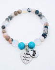 Mom: A Piece of my Heart is in Heaven Heart Companion Charm Bracelet Turquoise