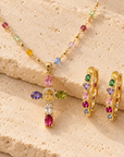 Joyful Faith Gold Multicolor Cross Necklace & Hoop Earring Set