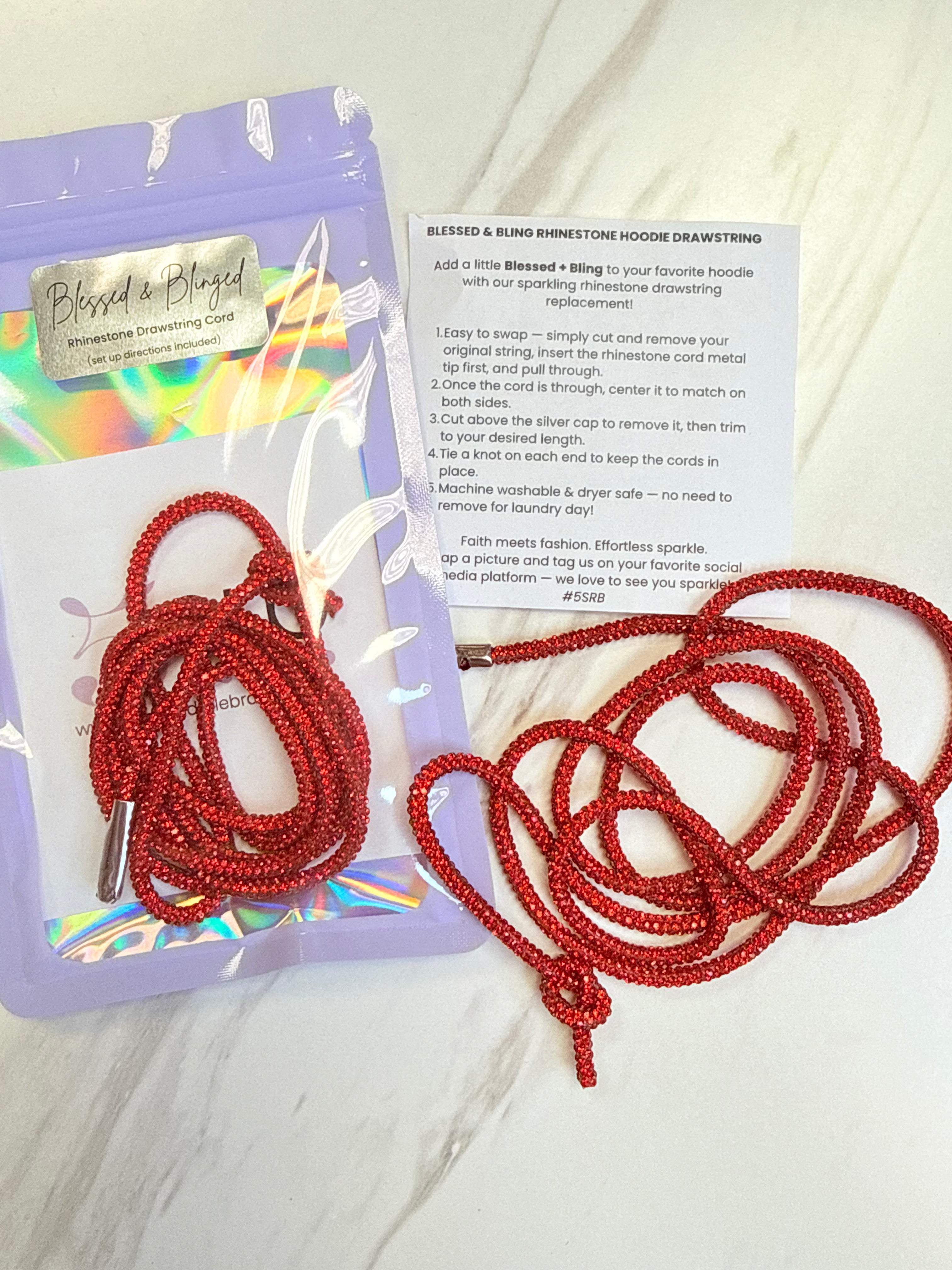 Red Rhinestone Hoodie Drawstring – Bling Cord Upgrade – 5 Second 