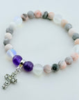 Rhinestone Cross Companion Charm Bracelet Amethyst