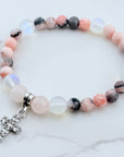 Rhinestone Cross Companion Charm Bracelet Rose Quartz