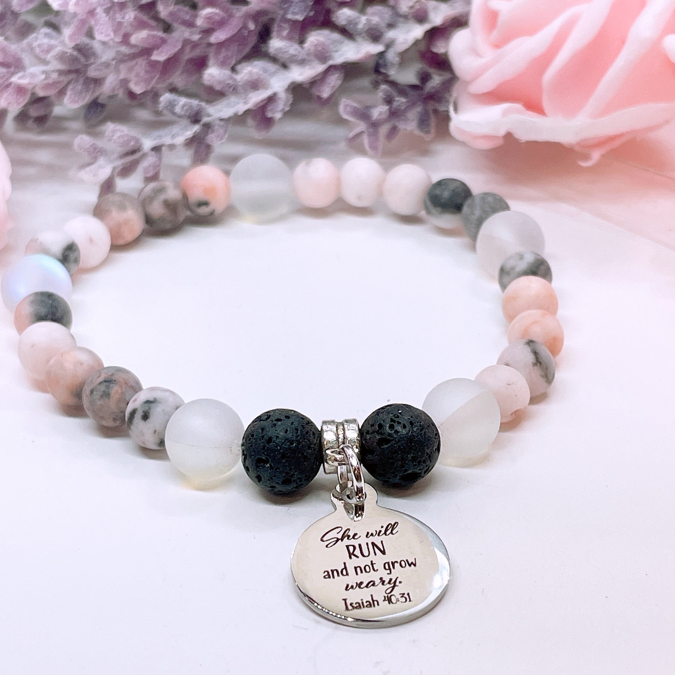 She Will Run and not Grow Weary Companion Charm Bracelet Lava