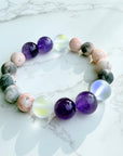 Multicolored beaded bracelet on a marble surface