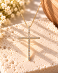 Stand Tall Gold Oversized Rhinestone Cross Necklace