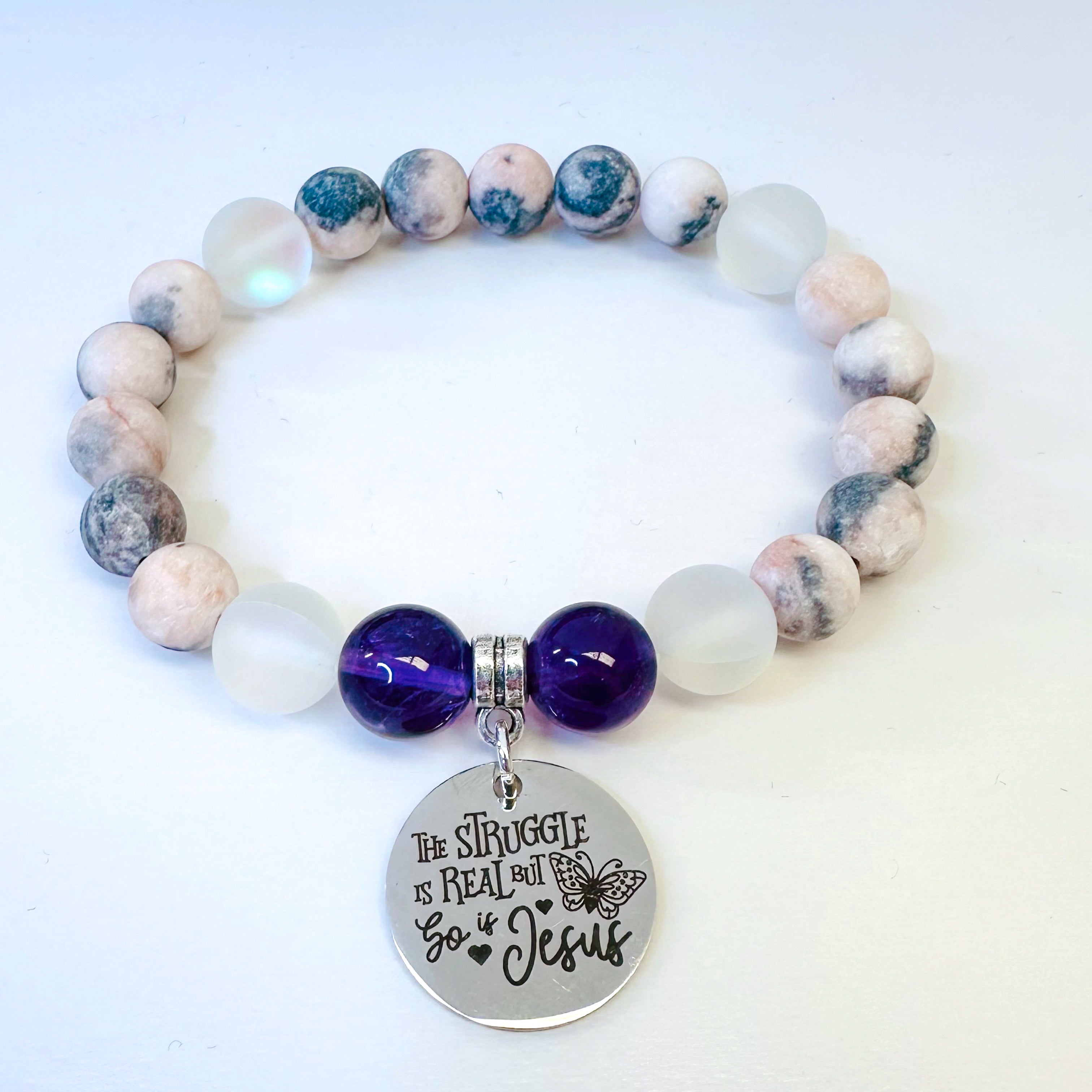 The Struggle is Real and So is Jesus Classic Charm Bracelet Amethyst