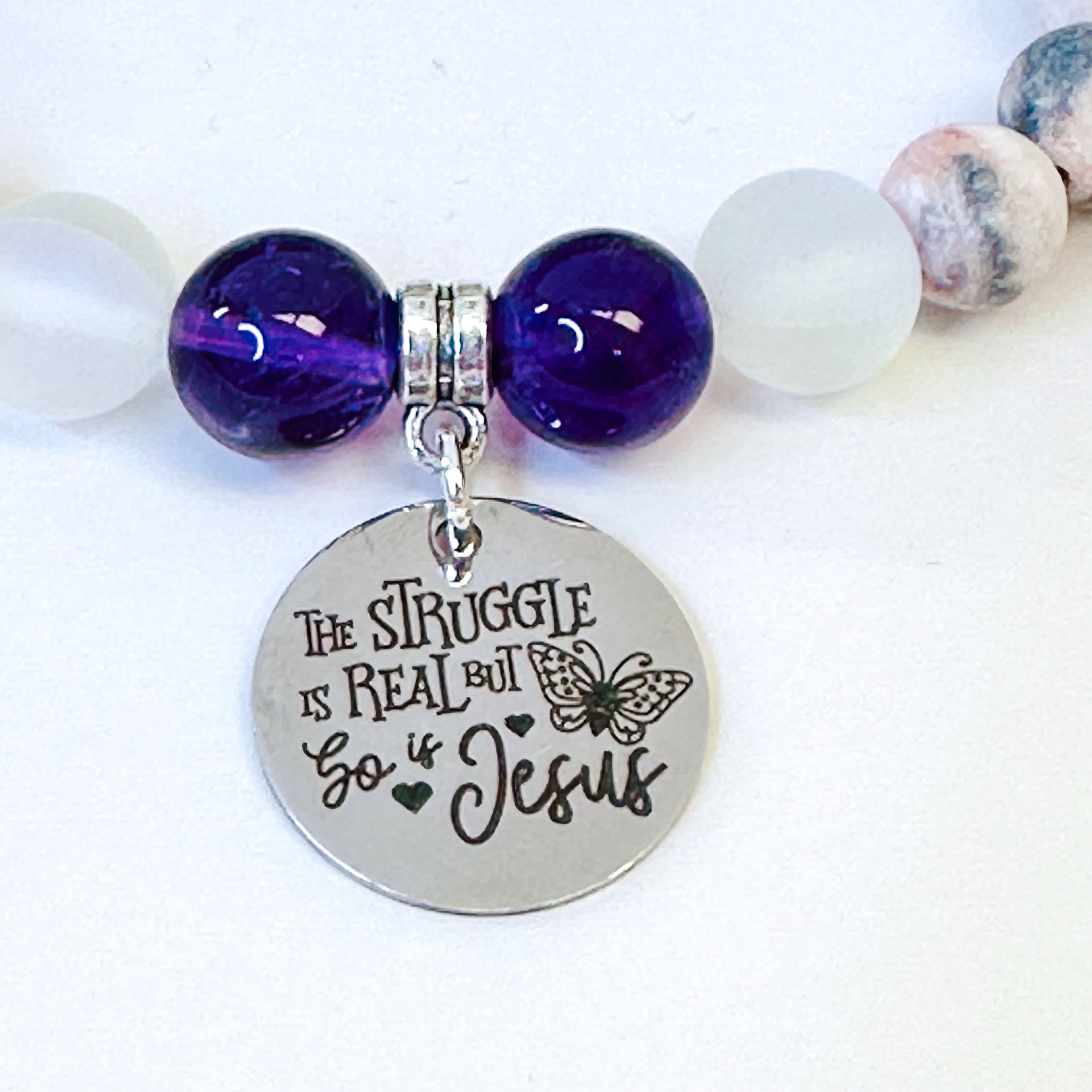 The Struggle is Real and So is Jesus Classic Charm Bracelet Amethyst