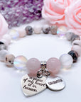 Daughter: A Piece of my Heart is in Heaven Heart Classic Charm Bracelet Rose Quartz
