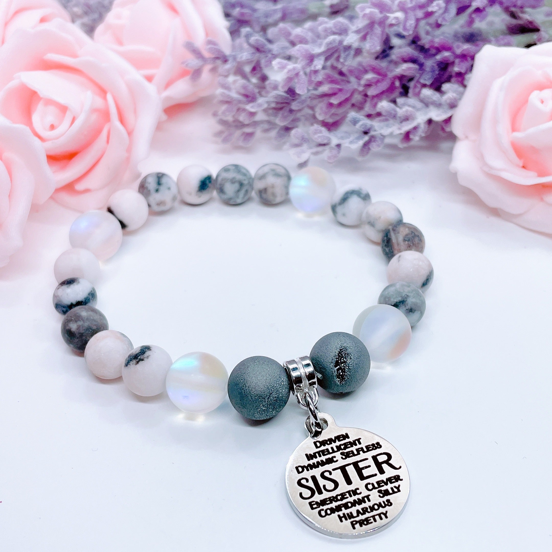 Sister Sentiments Classic Charm Bracelet Druzy