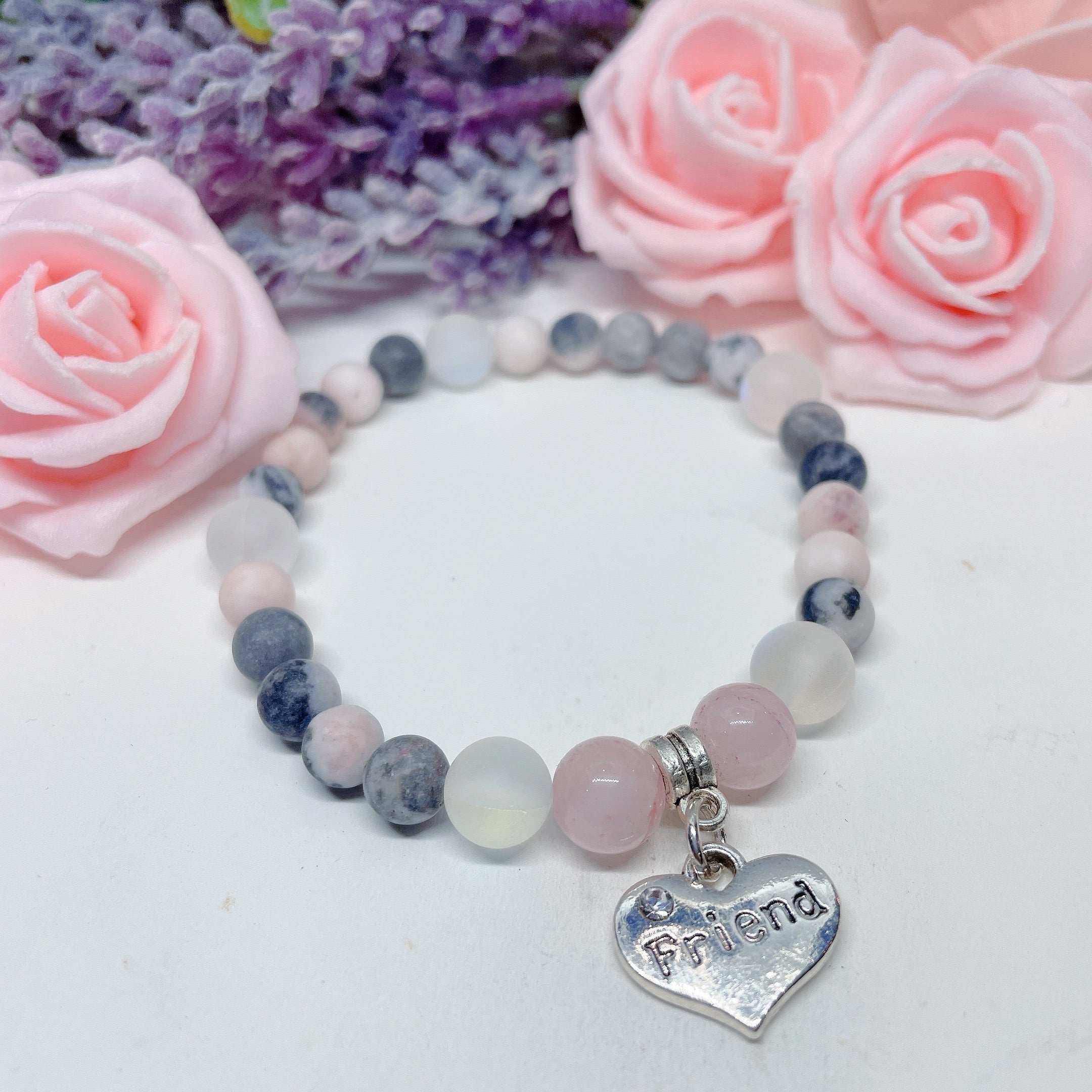 Friend Heart Companion Charm Bracelet Rose Quartz