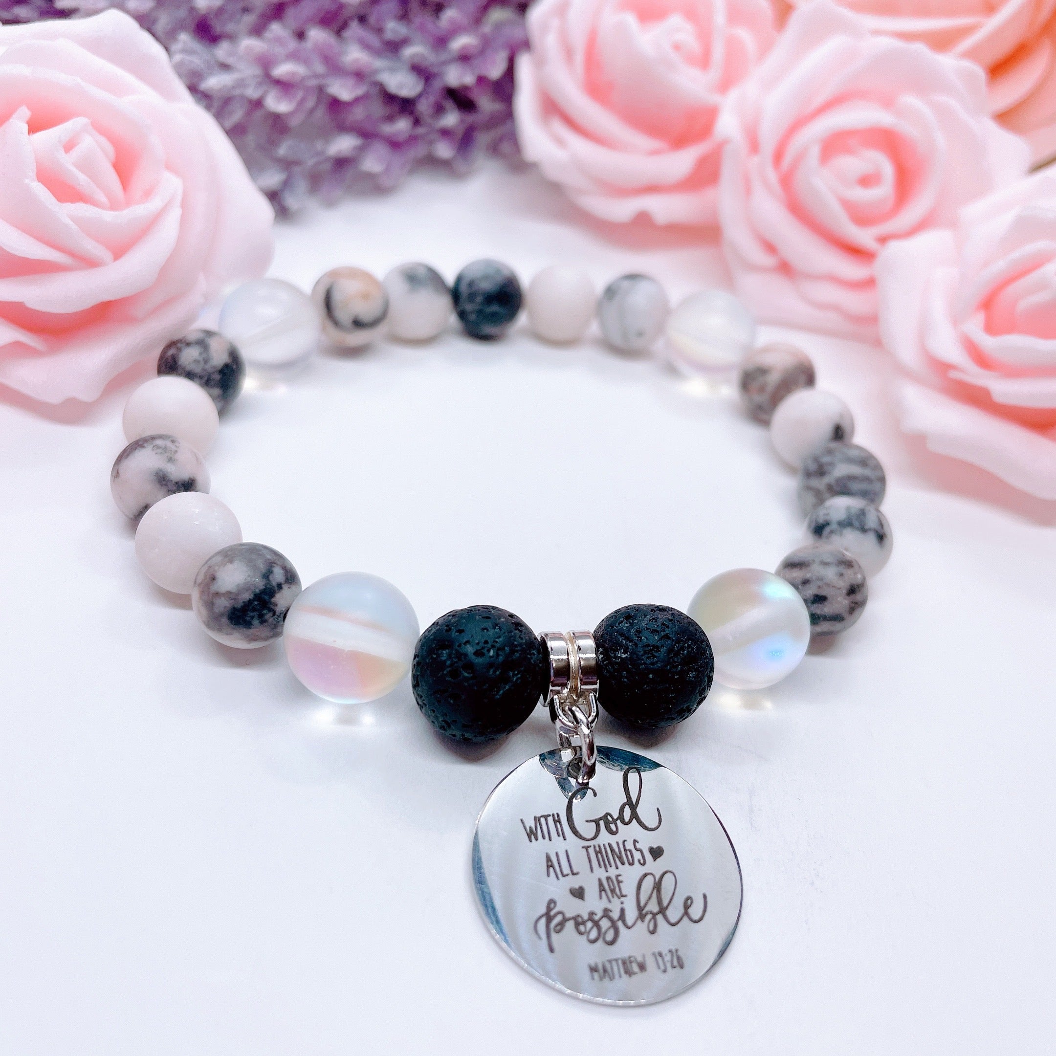 With God All Things are Possible Charm Bracelet Lava