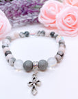 Silver Deco Cross Companion Charm Bracelet Druzy