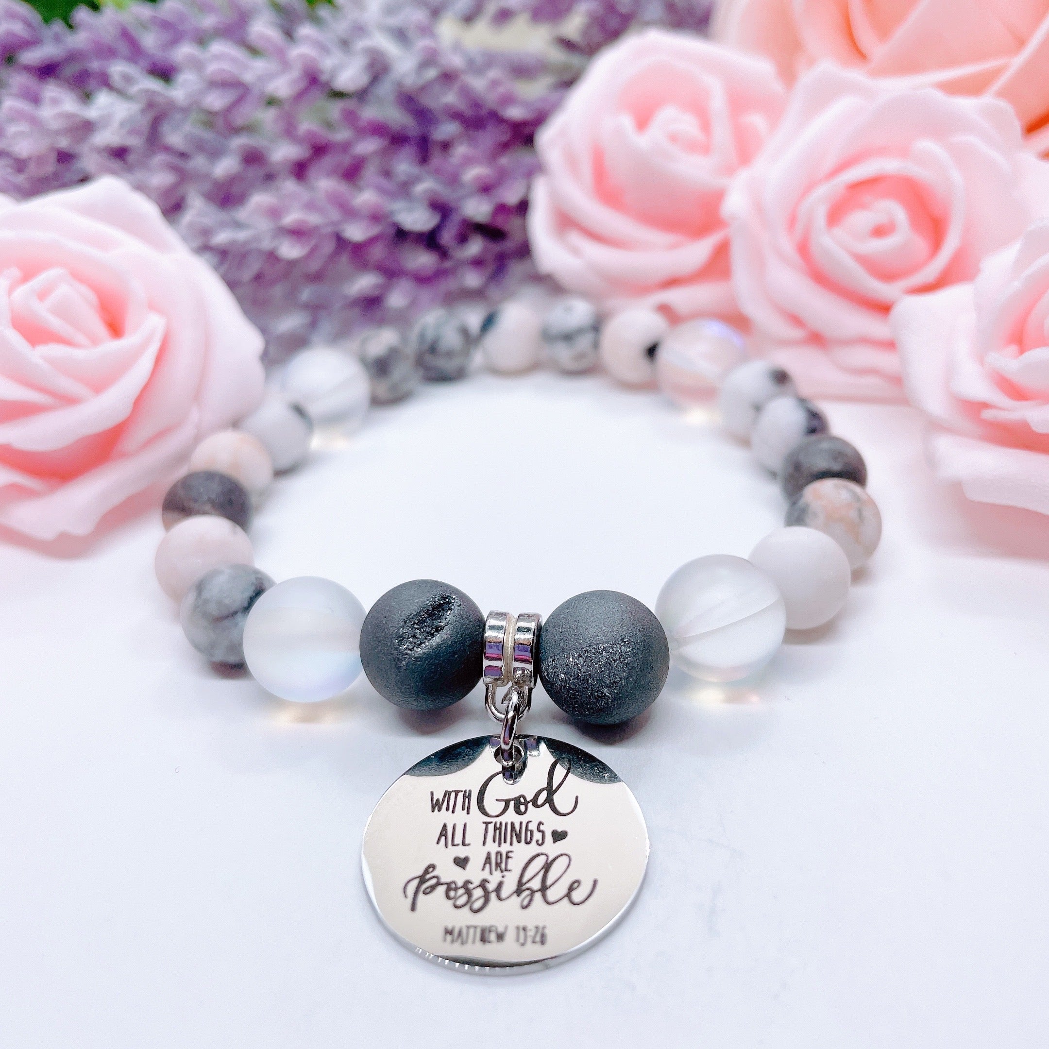 With God All Things are Possible Charm Bracelet Druzy