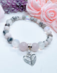 Angel Wings Heart Companion Charm Bracelet Rose Quartz