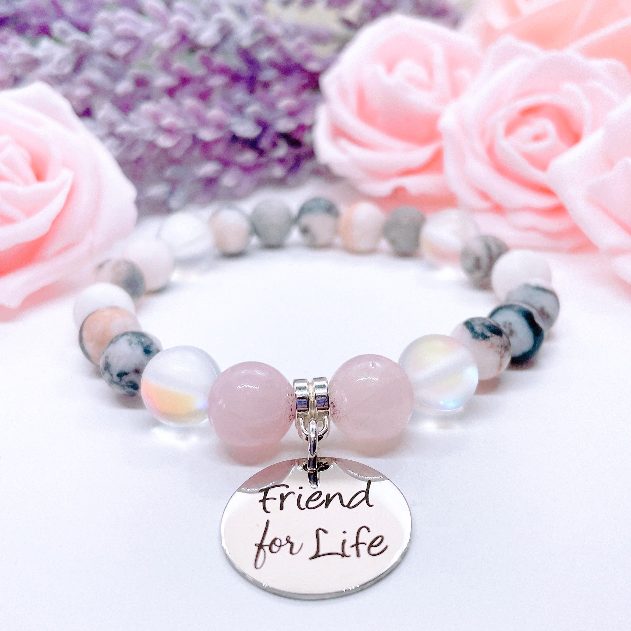 Friend for Life Charm Bracelet Rose Quartz