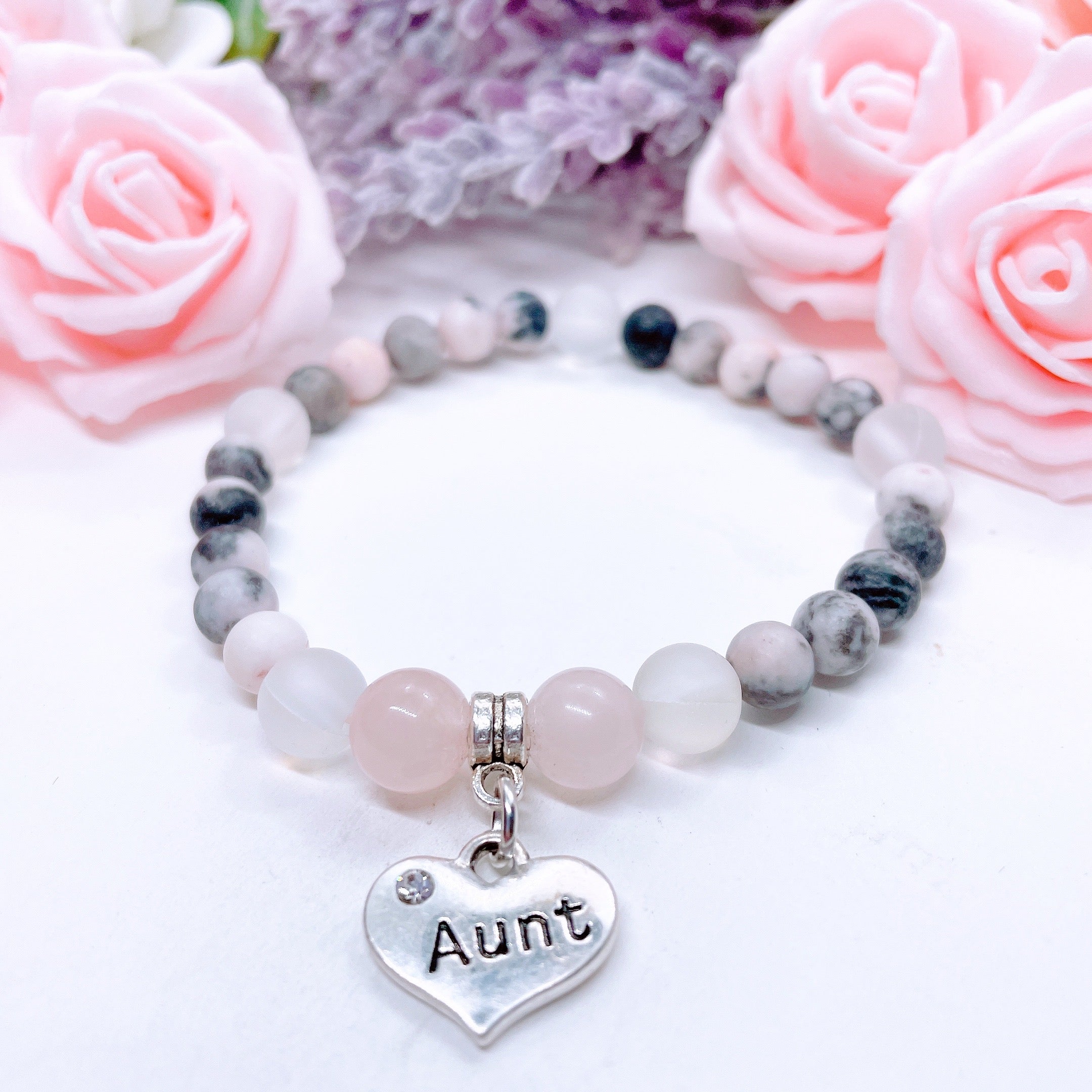 Aunt Heart Companion Charm Bracelet Rose Quartz