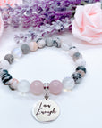 I am Enough Classic Charm Bracelet Rose Quartz
