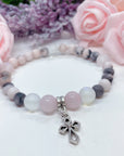 Silver Deco Cross Companion Charm Bracelet Rose Quartz
