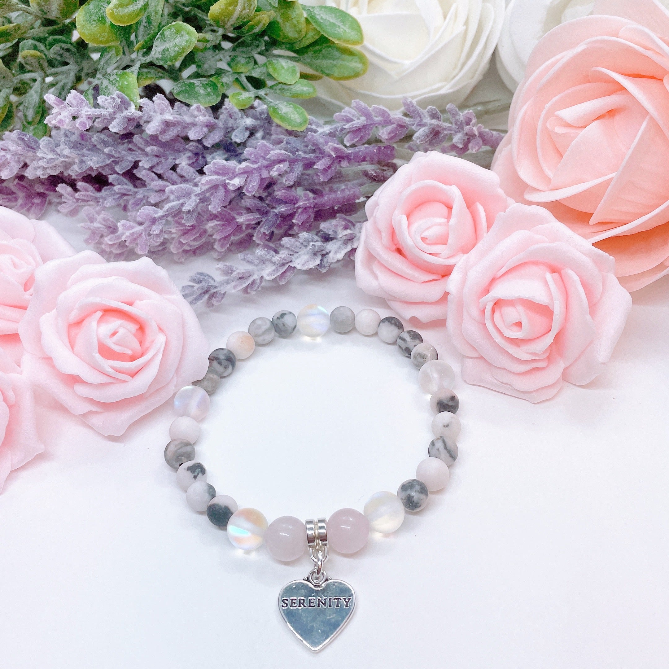 Serenity Heart Companion Charm Bracelet Rose Quartz