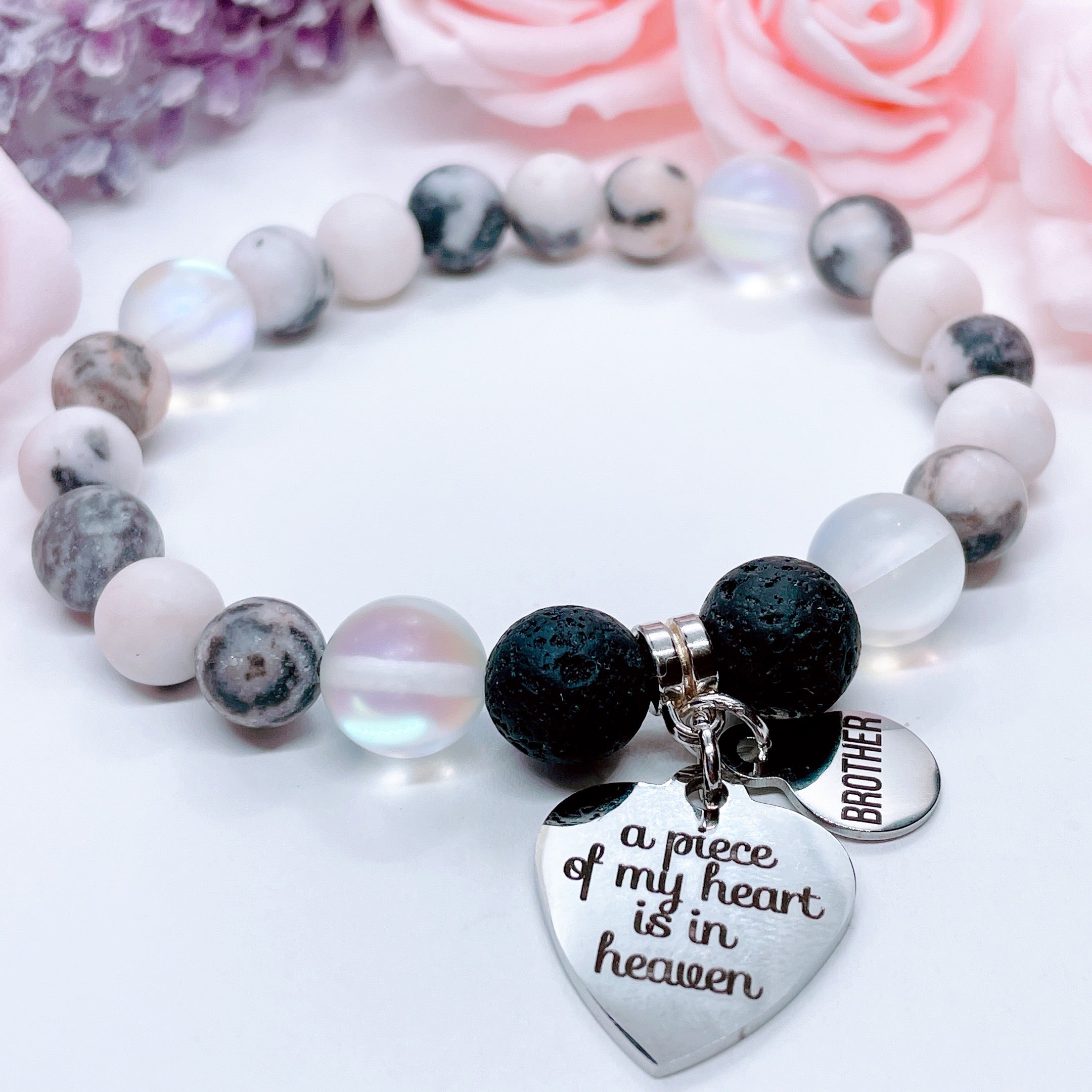 Brother: A Piece of my Heart is in Heaven Heart Charm Bracelet  Lava