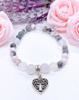Heart Hollow Cross Companion Charm Bracelet Rose Quartz